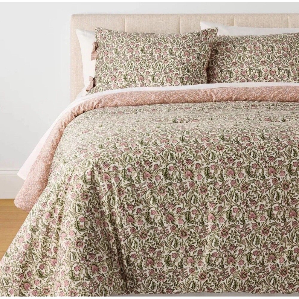 3pc Full/Queen Reversible Floral Comforter Set Pink/Green - Threshold designed
